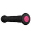 Black textured silicone wand with a rounded base featuring a pink button control.