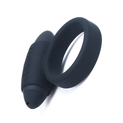 Black Tantus Super Soft Vibrating Ring with removable bullet vibrator, made of smooth silicone.