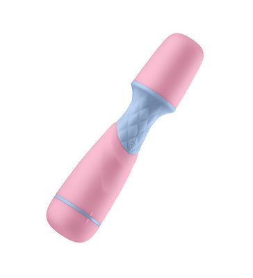 Compact pink and blue Femme Funn Ffix Mini Wand with textured grip and smooth rounded head.