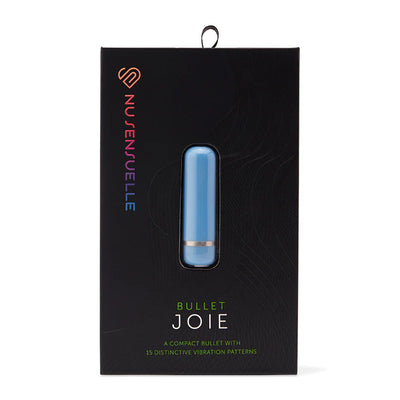 Nu Sensuelle Joie Bullet in blue displayed in sleek black packaging with colorful logo and product details.
