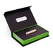 Rose gold compact bullet vibrator in sleek black and green gift box with harmonious and blissful pleasure text