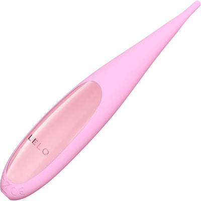Pink LELO Dot Travel clitoral stimulator with sleek, elongated design and soft silicone tip for precise stimulation.