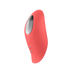 Coral-colored sleek remote-controlled panty vibrator with power button and metallic accent.