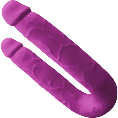 Dual-ended vibrant pink double penetration toy with textured surface for enhanced stimulation.