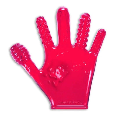 Hot pink textured flexible glove with varied finger designs for enhanced tactile stimulation.