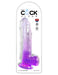 Translucent purple 9-inch realistic dildo with suction cup base in clear packaging labeled King Cock Clear.