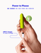 Hand holding a compact lime green Dame Zee Bullet Vibrator with USB-C charging cable shown for easy recharge.