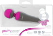Palmpower Massager with removable silicone cap in gray and pink, packaged in clear plastic box with product branding.