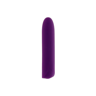Purple rechargeable silicone bullet vibrator with smooth, sleek design and subtle Playboy logo at the base.