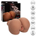 Brown realistic textured stroker toy with dual entry, heavy-duty design, and packaging showing product features and model image.