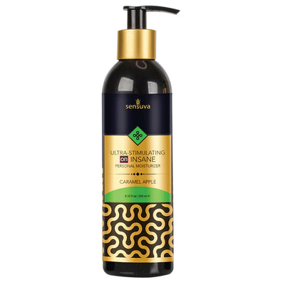 Sensuva On Insane personal moisturizer in caramel apple scent, black and gold 8 oz pump bottle