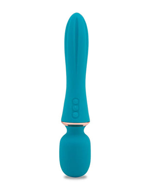 Teal Sensuelle Nubii Mika Mini Wand with ergonomic design, three-button control, and rose gold accent ring.