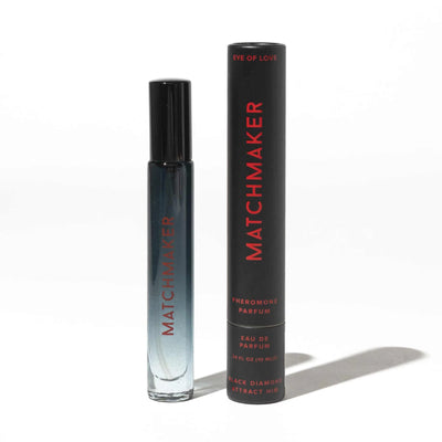 Eye of Love Matchmaker pheromone perfume 10ml bottle with black and red packaging tube on white background.