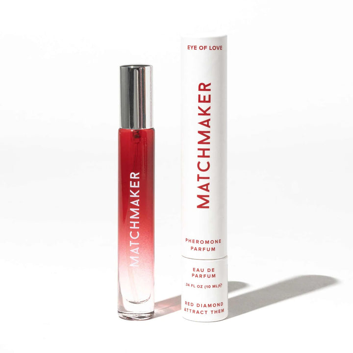 Eye of Love Matchmaker Red Diamond pheromone perfume 10ml bottle with white and red packaging on white background.