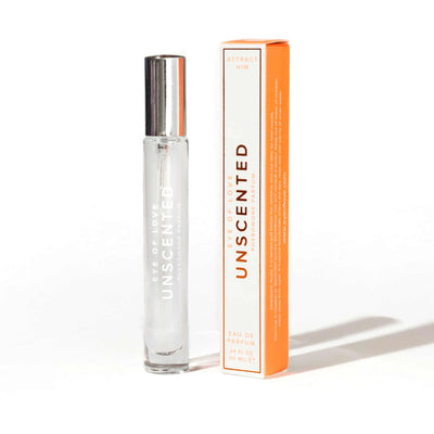 Eye of Love Unscented Pheromone Perfume 10ml with silver cap and orange-accented packaging for female attraction.