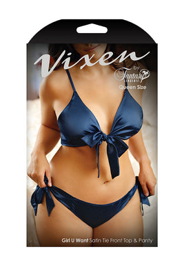 Fantasy Lingerie Vixen Girl U Want / Girl Like You / Only Girl For You Satin Tie Front Top & Side Tie Panty