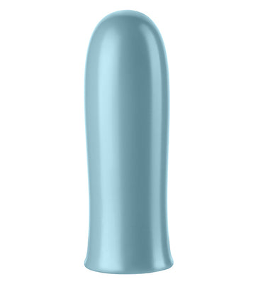Light blue smooth silicone sleeve accessory for Femme Funn Versa Bullet vibrator with rounded tip.