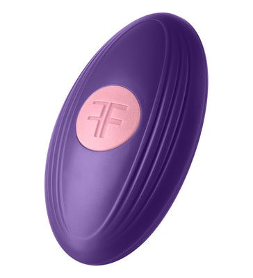 Purple oval Femme Funn Versa Bullet with pink central button and textured sides, designed for versatile vibration modes.