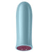 Light blue Femme Funn Versa Bullet with rounded tip and maroon base featuring charging ports and control symbols.