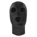 Black velvet fetish mask with eye and mouth openings, designed for comfort and adjustable fit.