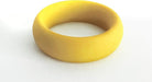 Yellow flexible cock ring with thick band and smooth finish on white background.