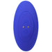 Blue silicone remote control with power and mode buttons for a rechargeable anal plug.