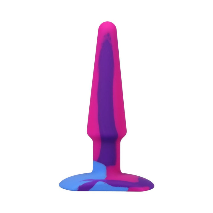 Multi-colored A-play Groovy silicone anal plug with tapered tip and wide base for safe, comfortable use.