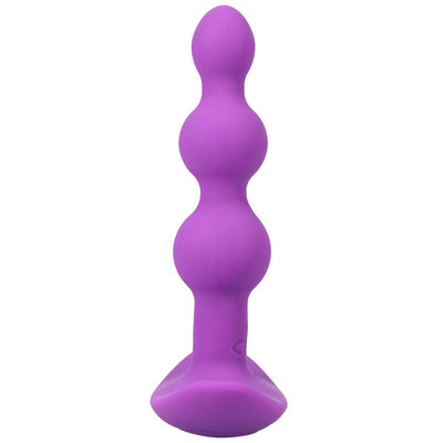 Purple silicone anal plug with three rounded beads and a flared base, designed for comfortable and safe use.
