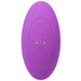 Purple silicone wireless remote control for a rechargeable anal plug with power and mode buttons.