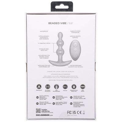 Packaging back of A Play Shaker rechargeable silicone anal plug with remote, showing product features and specifications.