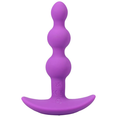 Purple silicone beaded anal plug with curved base, designed for comfortable and versatile use.