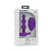 Purple silicone beaded anal plug with wireless remote in white Doc Johnson A-Play packaging.