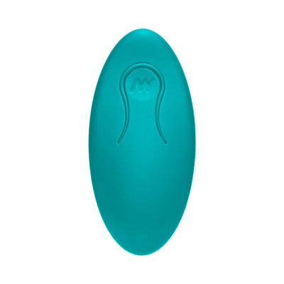 Teal silicone remote control for A Play rechargeable anal plug with ergonomic design.