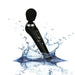 Black Palm Power Extreme Body Massager with silicone head splashing into water, highlighting waterproof design.