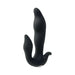 Black silicone prostate massager with three curved stimulation points and ergonomic base.