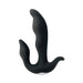 Black silicone prostate massager with three curved stimulation points and ergonomic design.