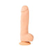 Beige 12-inch realistic dildo with suction cup base, detailed veins, and sculpted tip for hands-free use.