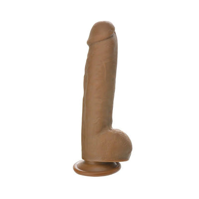 Beige 12-inch realistic dildo with suction cup base and detailed veining, designed for hands-free use.