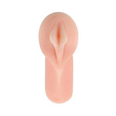 Top view of a flesh-toned male masturbator sleeve designed for intimate pleasure.