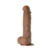 Realistic brown dildo with suction cup base, textured veins, and sculpted balls for hands-free use.