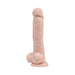 Lifelike flesh-toned dildo with textured veins and suction cup base, designed for realistic feel and hands-free use.