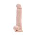Realistic flesh-toned rechargeable dildo with textured veins and suction cup base for hands-free use.
