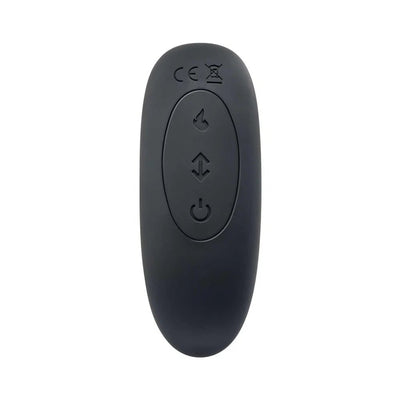 Black wireless remote control with three buttons for power, warming, and thrusting functions.