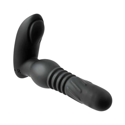 Black silicone prostate massager with textured shaft, rounded base, and ergonomic design for targeted stimulation.