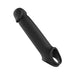 Black silicone vibrating extension sleeve with a secure base ring and remote control compatibility.