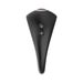 Black rechargeable remote control for Adam & Eve Alan Vibrating Enhancer with two silver buttons.