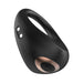 Black silicone vibrating ring with rose gold power button and charging port, designed for intimate enhancement.