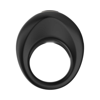 Black silicone vibrating ring with a smooth, stretchy design and a built-in remote-controlled vibrator.