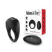 Black silicone vibrating ring with remote control and packaging for Adam & Eve Alan Rechargeable Enhancer.