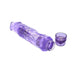 Purple translucent textured vibrator with removable cap showing battery compartment on white background